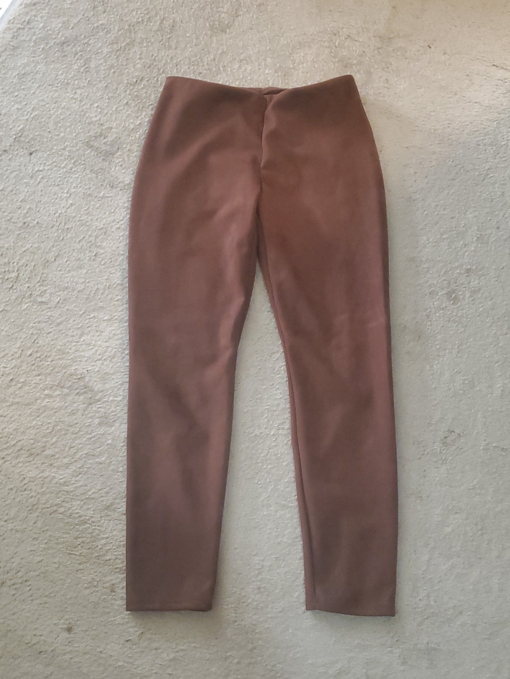 FAUX LEATHER SUEDE, Stretch Skinny Pants, Chocolate Brown, Size SP